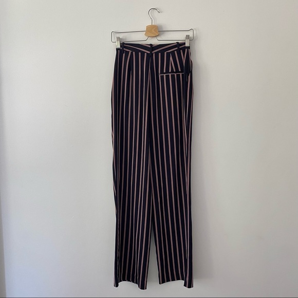 Zara Basic High Waisted Wide Leg Striped Pants Size XS Navy - Picture 6 of 10